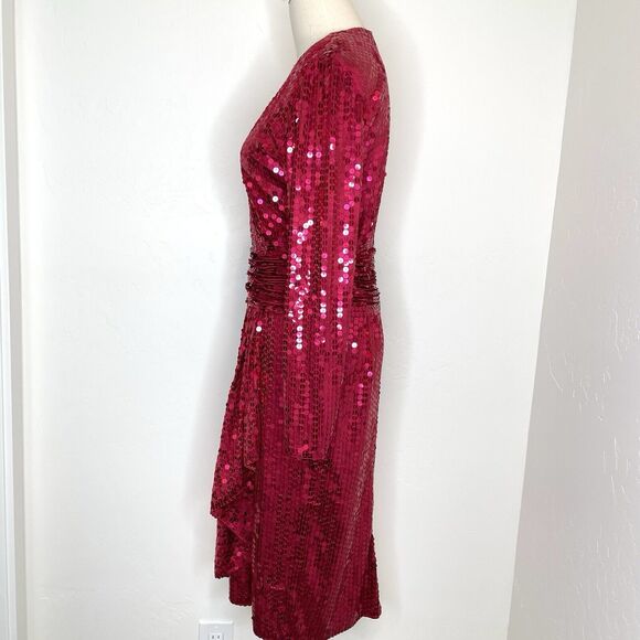Oleg Cassini Long Sleeve Sequin Dress in Rich Pink - Picture 5 of 8